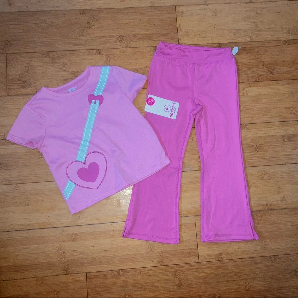 NWT Girls Size 4T Pink Actives Outfit - Tee Top & Flare Pants